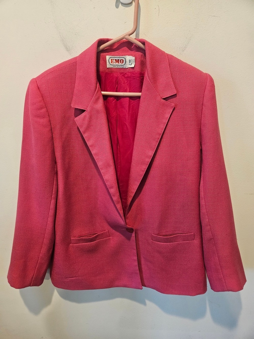 Women's EMO Vintage Hot Pink Blazer Jacket Size 14 Flawed